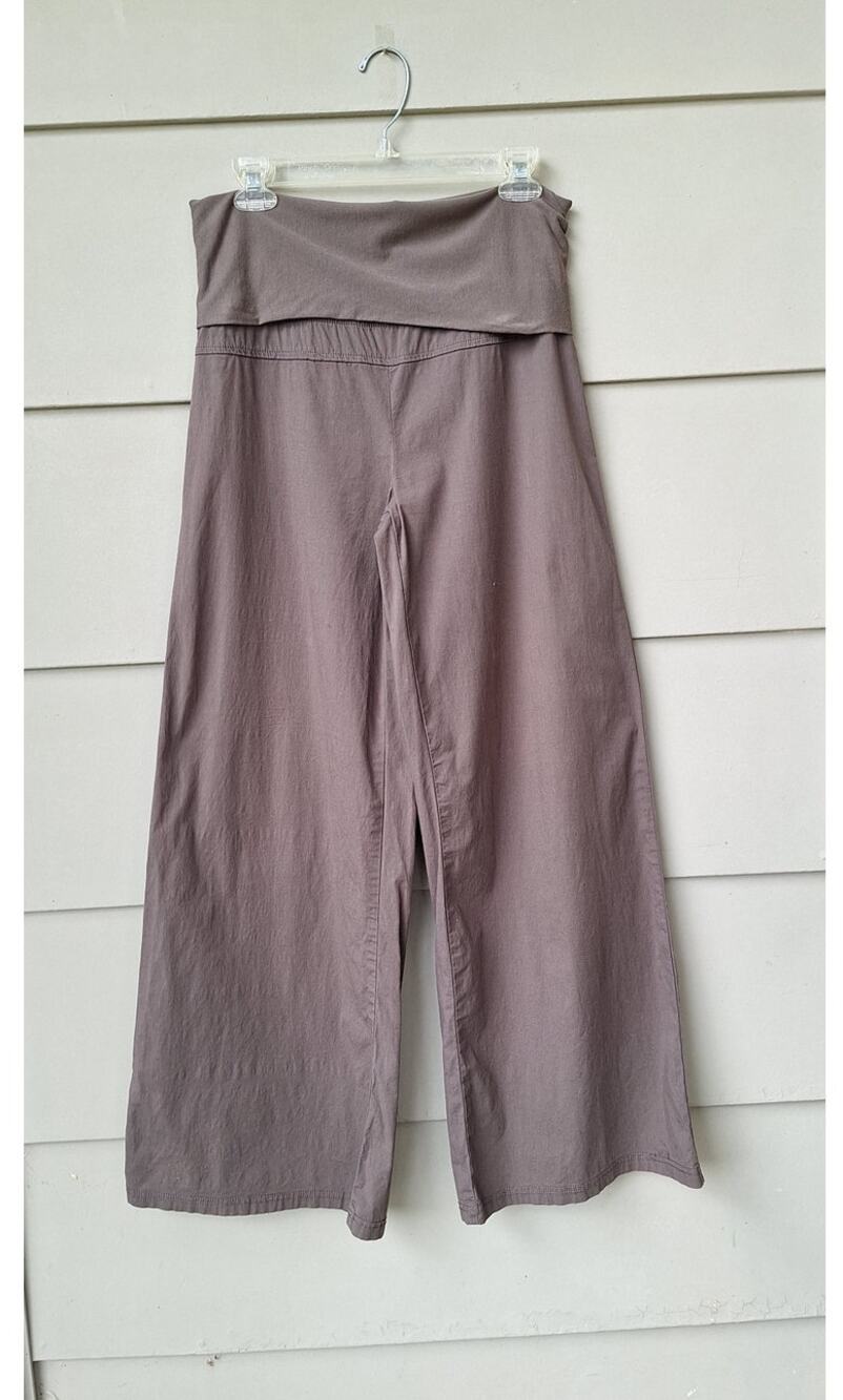 XCVI Classic Fold Over Palazzo Pants Elastic waist Wide Leg Brown Cotton ble  S